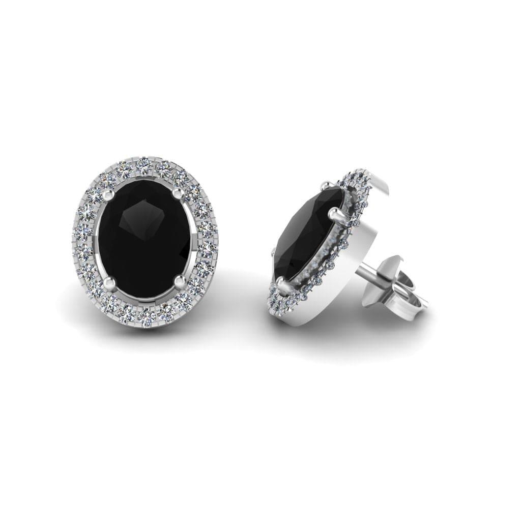 JBR Halo Black Oval Cut Stimulants Sterling Silver Stud Earrings - JBR Jeweler