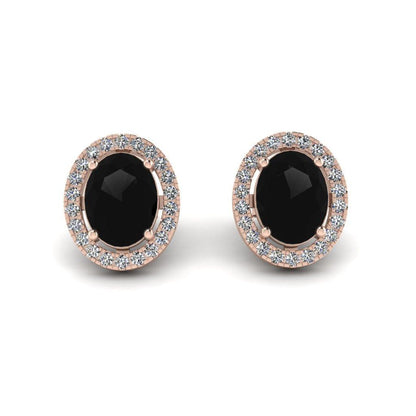 JBR Halo Black Oval Cut Stimulants Sterling Silver Stud Earrings - JBR Jeweler