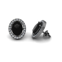 JBR Halo Black Oval Cut Stimulants Sterling Silver Stud Earrings - JBR Jeweler