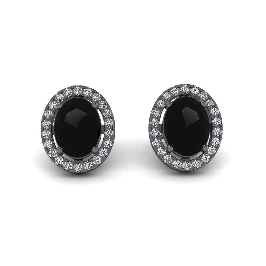 JBR Halo Black Oval Cut Stimulants Sterling Silver Stud Earrings - JBR Jeweler