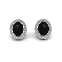 JBR Halo Black Oval Cut Stimulants Sterling Silver Stud Earrings - JBR Jeweler