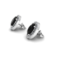 JBR Halo Black Oval Cut Stimulants Sterling Silver Stud Earrings - JBR Jeweler