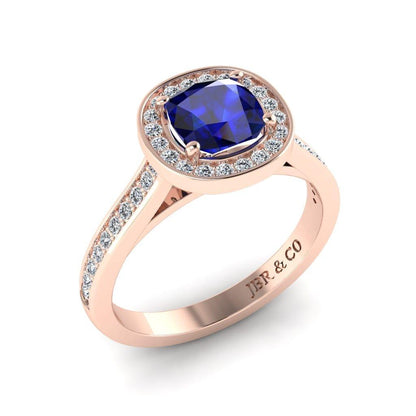 JBR Halo Cushion Cut Sapphire Sterling Silver Promise Ring - JBR Jeweler