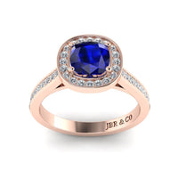 JBR Halo Cushion Cut Sapphire Sterling Silver Promise Ring - JBR Jeweler