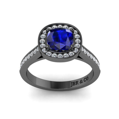 JBR Halo Cushion Cut Sapphire Sterling Silver Promise Ring - JBR Jeweler