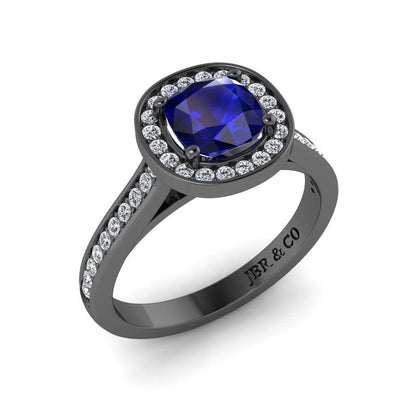 JBR Halo Cushion Cut Sapphire Sterling Silver Promise Ring - JBR Jeweler