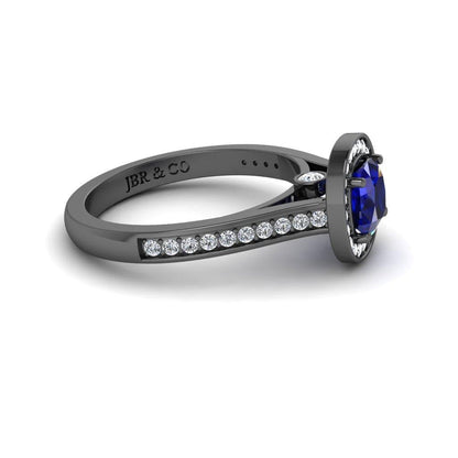 JBR Halo Cushion Cut Sapphire Sterling Silver Promise Ring - JBR Jeweler