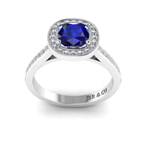 JBR Halo Cushion Cut Sapphire Sterling Silver Promise Ring - JBR Jeweler