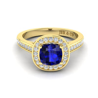 JBR Halo Cushion Cut Sapphire Sterling Silver Promise Ring - JBR Jeweler