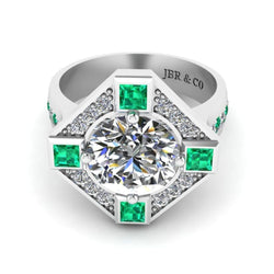 JBR Halo Diamond And Emerald Mounting Sterling Silver Ring - JBR Jeweler