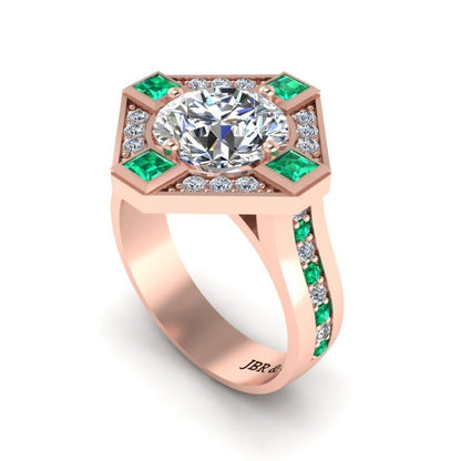 JBR Halo Diamond And Emerald Mounting Sterling Silver Ring - JBR Jeweler