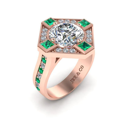 JBR Halo Diamond And Emerald Mounting Sterling Silver Ring - JBR Jeweler