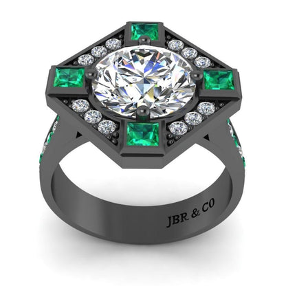 JBR Halo Diamond And Emerald Mounting Sterling Silver Ring - JBR Jeweler