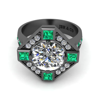 JBR Halo Diamond And Emerald Mounting Sterling Silver Ring - JBR Jeweler