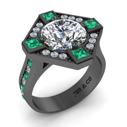 JBR Halo Diamond And Emerald Mounting Sterling Silver Ring - JBR Jeweler