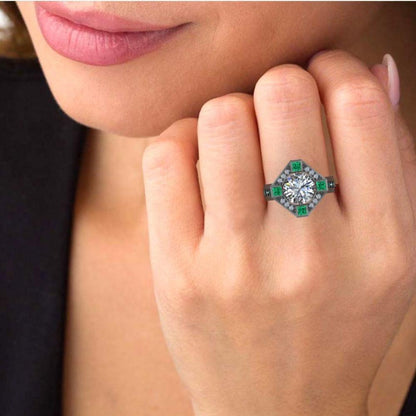 JBR Halo Diamond And Emerald Mounting Sterling Silver Ring - JBR Jeweler