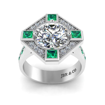 JBR Halo Diamond And Emerald Mounting Sterling Silver Ring - JBR Jeweler