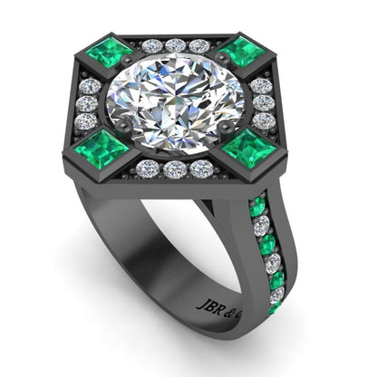 JBR Halo Diamond And Emerald Mounting Sterling Silver Ring - JBR Jeweler