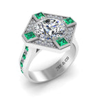 JBR Halo Diamond And Emerald Mounting Sterling Silver Ring - JBR Jeweler