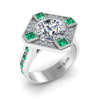 JBR Halo Diamond And Emerald Mounting Sterling Silver Ring - JBR Jeweler