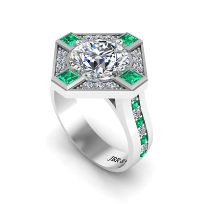 JBR Halo Diamond And Emerald Mounting Sterling Silver Ring - JBR Jeweler