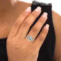 JBR Halo Pear Cut Three Stone Sterling Silver Ring Set - JBR Jeweler