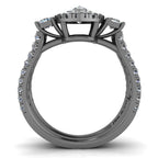 JBR Halo Pear Cut Three Stone Sterling Silver Ring Set - JBR Jeweler