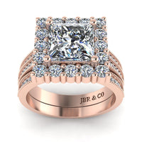 JBR Halo Princess Cut Diamond Sterling Silver Bridal Ring Set - JBR Jeweler