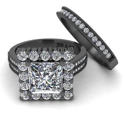 JBR Halo Princess Cut Diamond Sterling Silver Bridal Ring Set - JBR Jeweler