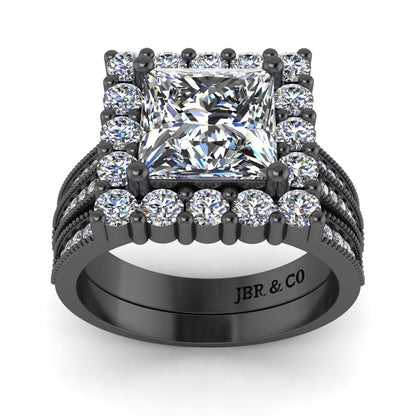 JBR Halo Princess Cut Diamond Sterling Silver Bridal Ring Set - JBR Jeweler