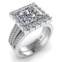 JBR Halo Princess Cut Diamond Sterling Silver Bridal Ring Set - JBR Jeweler