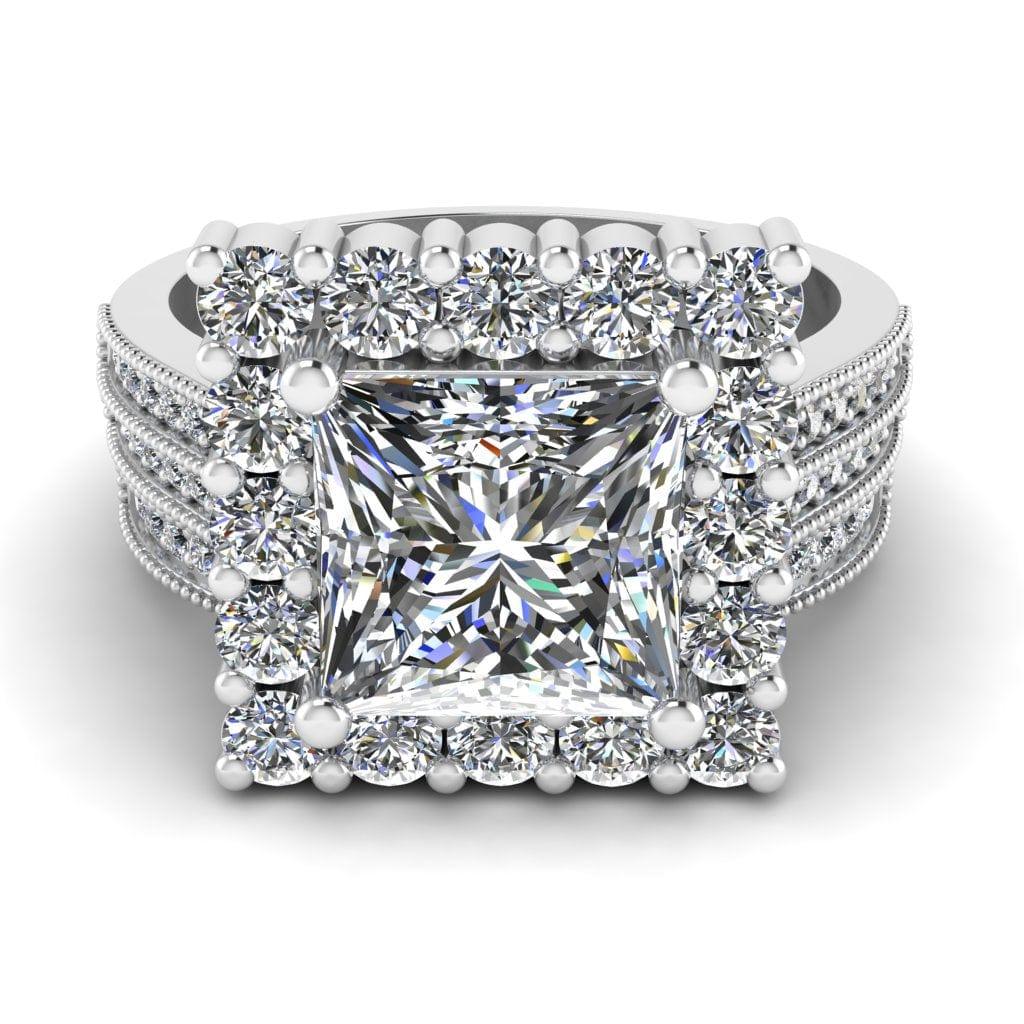 JBR Halo Princess Cut Diamond Sterling Silver Bridal Ring Set - JBR Jeweler