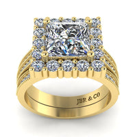 JBR Halo Princess Cut Diamond Sterling Silver Bridal Ring Set - JBR Jeweler