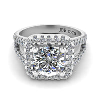 JBR Halo Split Shank Round Cut Sterling Silver Engagement Ring - JBR Jeweler