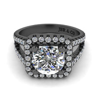 JBR Halo Split Shank Round Cut Sterling Silver Engagement Ring - JBR Jeweler