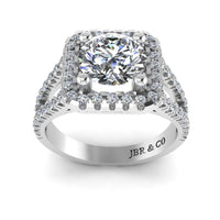 JBR Halo Split Shank Round Cut Sterling Silver Engagement Ring - JBR Jeweler