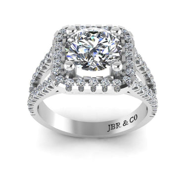 JBR Halo Split Shank Round Cut Sterling Silver Engagement Ring - JBR Jeweler