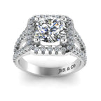 JBR Jeweler Silver Ring JBR Halo Split Shank Round Cut Sterling Silver Engagement Ring