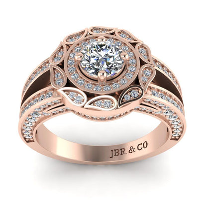 JBR Halo Split Shank Round Diamond Sterling Silver Engagement Ring - JBR Jeweler