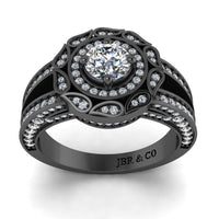 JBR Halo Split Shank Round Diamond Sterling Silver Engagement Ring - JBR Jeweler