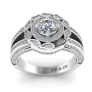 JBR Halo Split Shank Round Diamond Sterling Silver Engagement Ring - JBR Jeweler