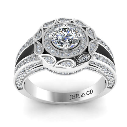 JBR Halo Split Shank Round Diamond Sterling Silver Engagement Ring - JBR Jeweler