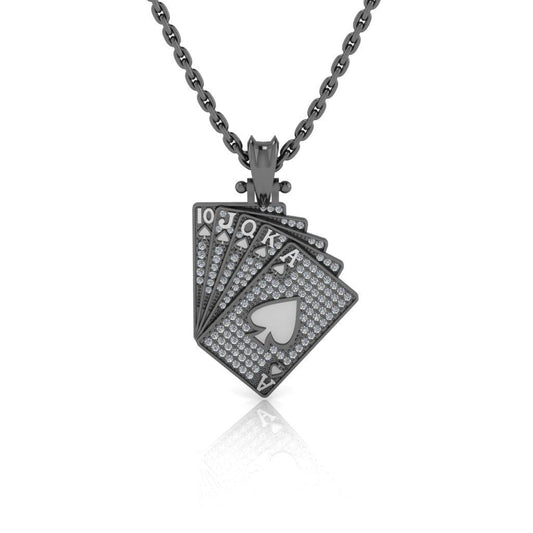 JBR Hip Hop Iced Out Poker Pendant Sterling Silver Necklace - JBR Jeweler