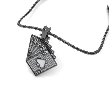 JBR Hip Hop Iced Out Poker Pendant Sterling Silver Necklace - JBR Jeweler