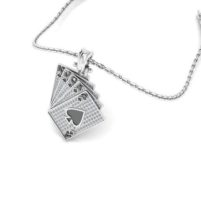 JBR Hip Hop Iced Out Poker Pendant Sterling Silver Necklace - JBR Jeweler