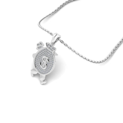 JBR Iced Dollar Bag Pendant in Sterling Silver Necklace - JBR Jeweler