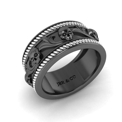 JBR Leaf Design Sterling Silver Skull Band - JBR Jeweler