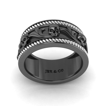 JBR Leaf Design Sterling Silver Skull Band - JBR Jeweler