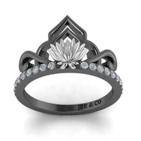 JBR “Lotus” Princess Tiara Round Cut Sterling Silver Ring - JBR Jeweler