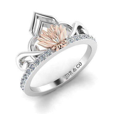 JBR “Lotus” Princess Tiara Round Cut Sterling Silver Ring - JBR Jeweler